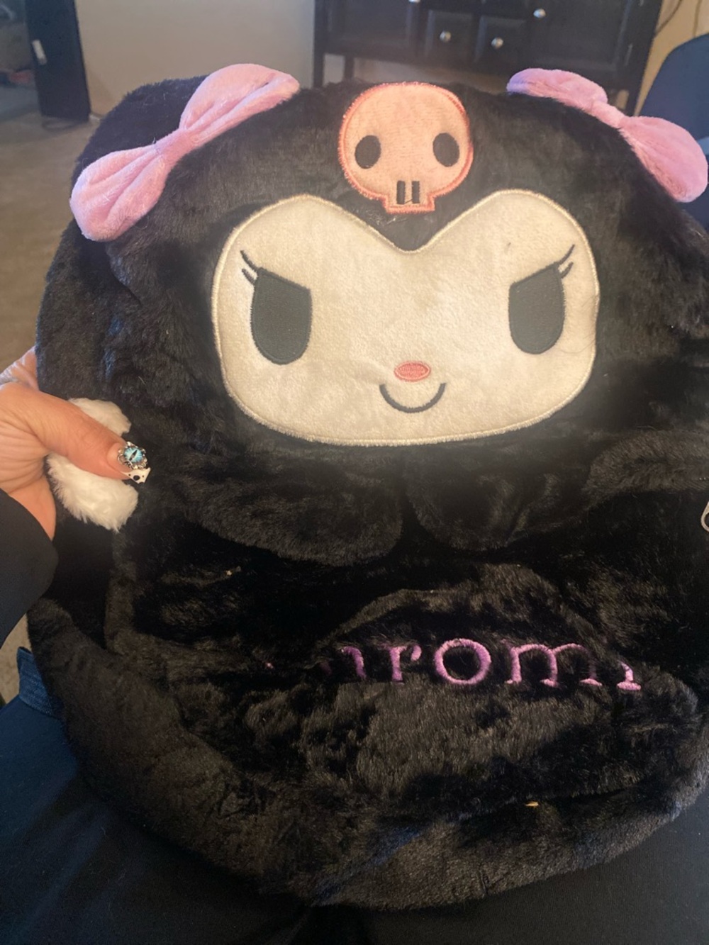 Kuromi Plush Backpack in Black and Pink